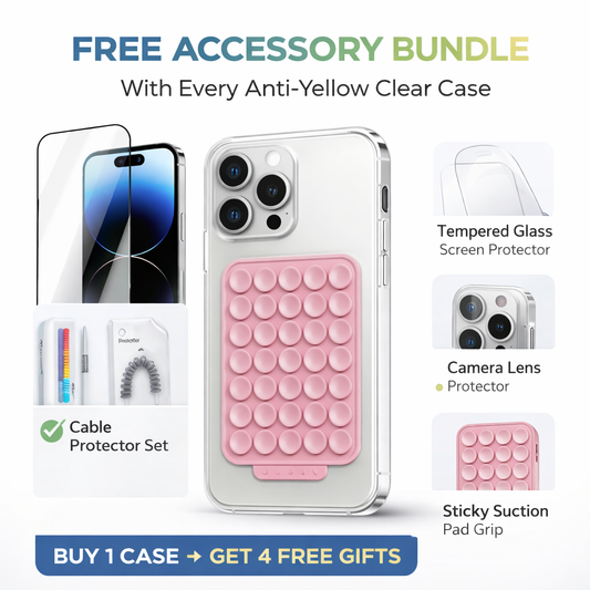 iPhone Transparent MagSafe Case | Anti-Yellow Cover + 4 FREE Gifts (Cable protector + Camera Lens Protector + Tempered Glass + sticky pad)